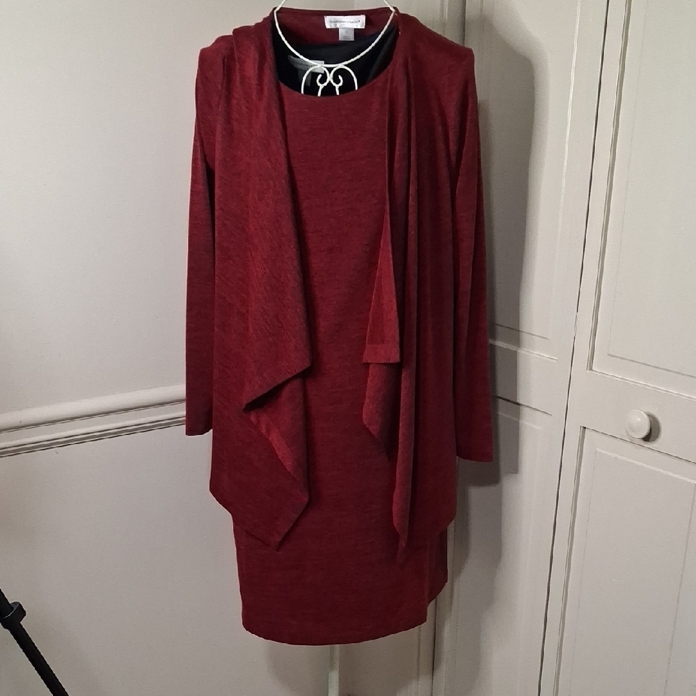 Christopher & Banks Burgundy Dress with Cardigan
